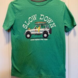 Old Navy Green Kids Tee with Fun Car Graphic